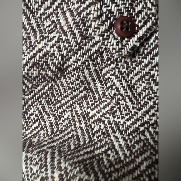 Rare Vintage Women's Wool Blend Herringbone Brown & Cream Skirt W/buttons - Picture 8 of 12